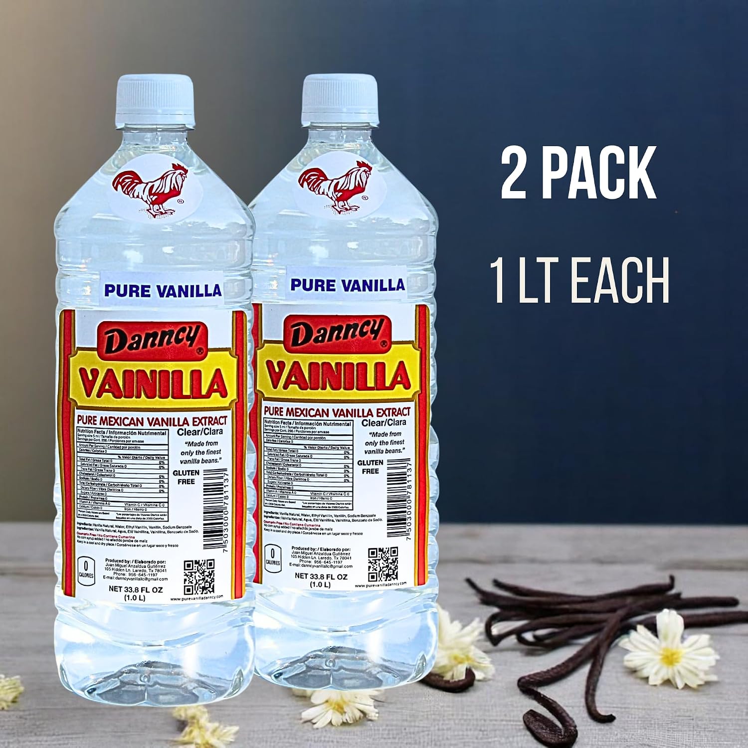 Danncy Vanilla Clear 33.8 fl oz (1L) 2 pack - Authentic Mexican Vanilla Flavor