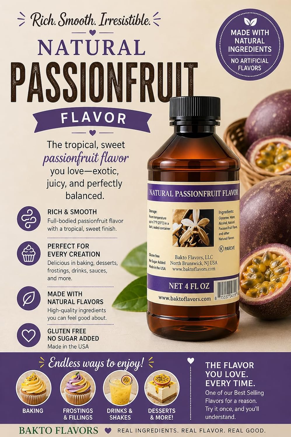 Bakto Flavors Natural Passionfruit Flavor - 4 OZ 4 Fl Oz