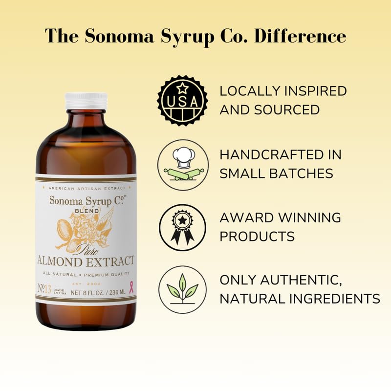 Sonoma Syrup Co Pure Almond Extract 8 oz | for Baking | Hand Crafted in the USA